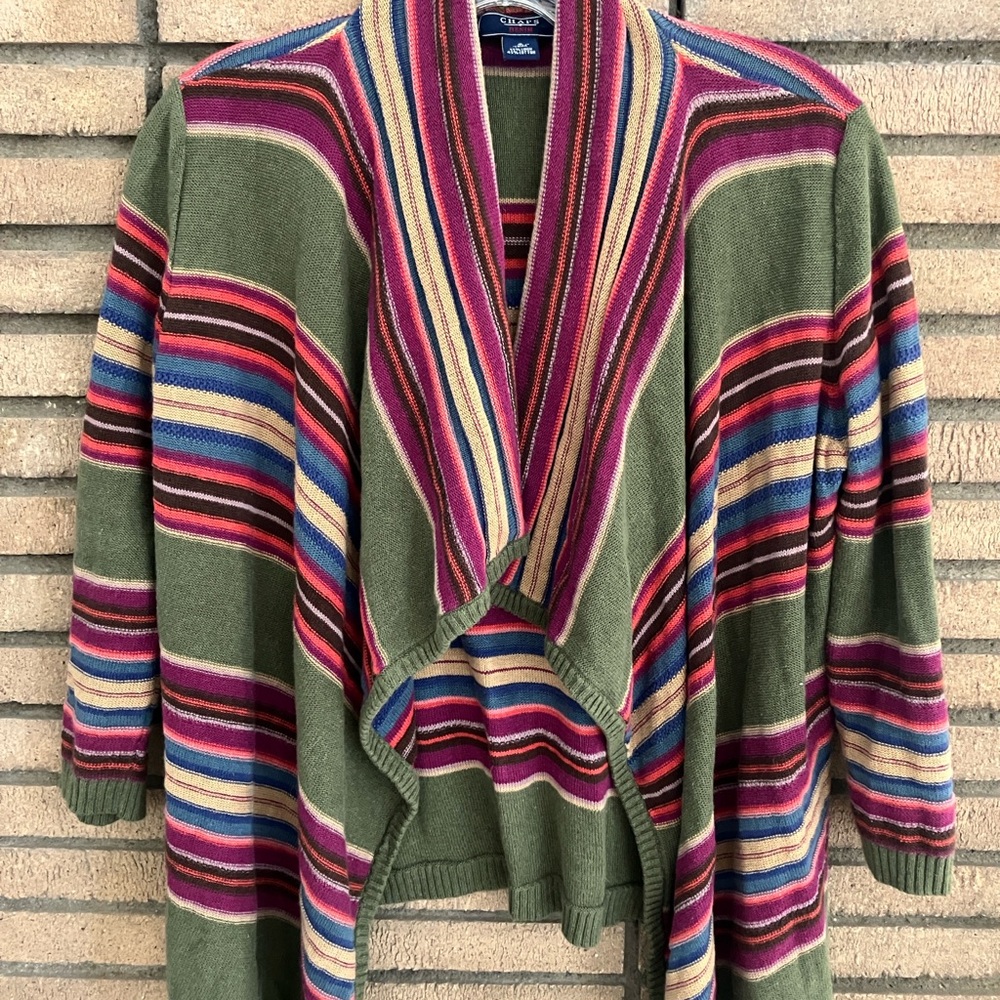 Chic Striped Cardigan in Green and Multicolor